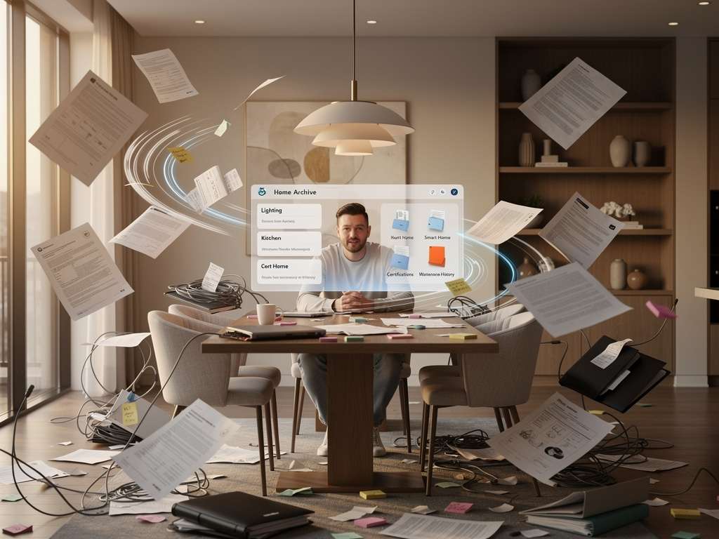 Documenti che si organizzano da soli in un archivio digitale della casa